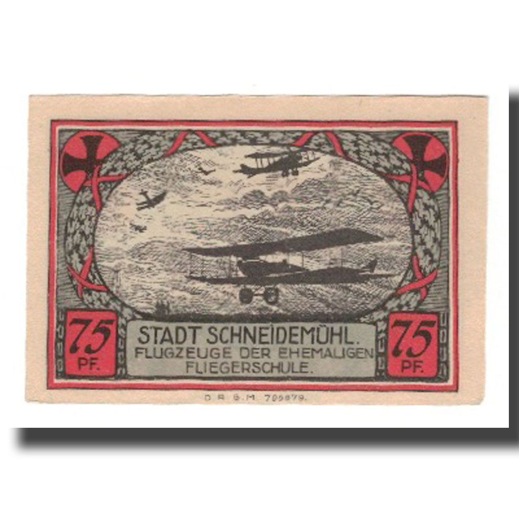 Banknot, Niemcy, Schneidemühl Städtische Sparkasse, 75 Pfennig, Avion 3, 1922