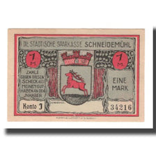 Nota, Alemanha, Schneidemühl Städtische Sparkasse, 1 Mark, batiment 3, 1922