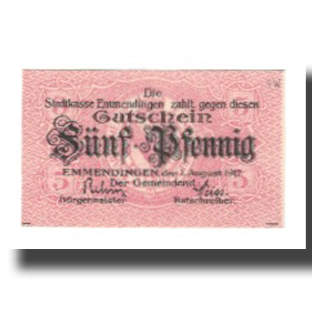 Banknot, Niemcy, Emmendingen Stadt, 5 Pfennig, valeur faciale, 1917, 1917-08-01