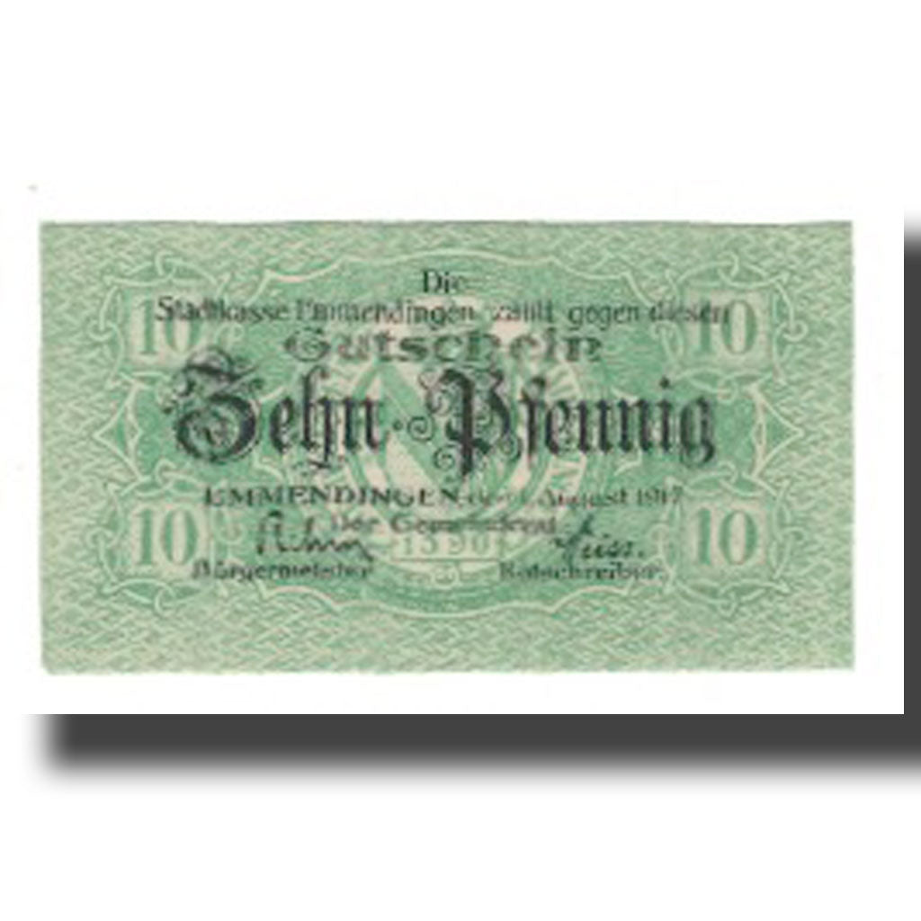 Banconote, Germania, Emmendingen Stadt, 10 Pfennig, valeur faciale 1, 1917