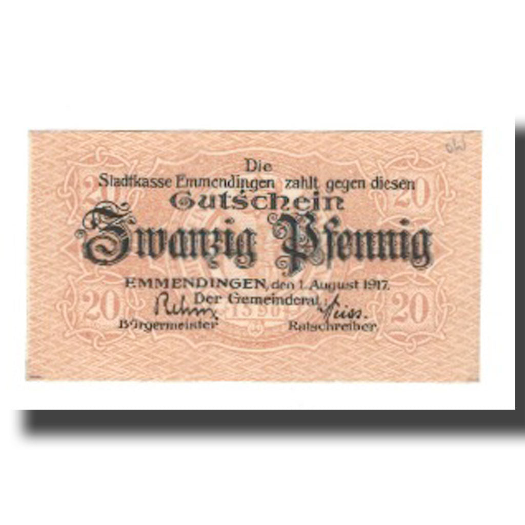 Banknot, Niemcy, Emmendingen Stadt, 20 Pfennig, valeur faciale, 1917