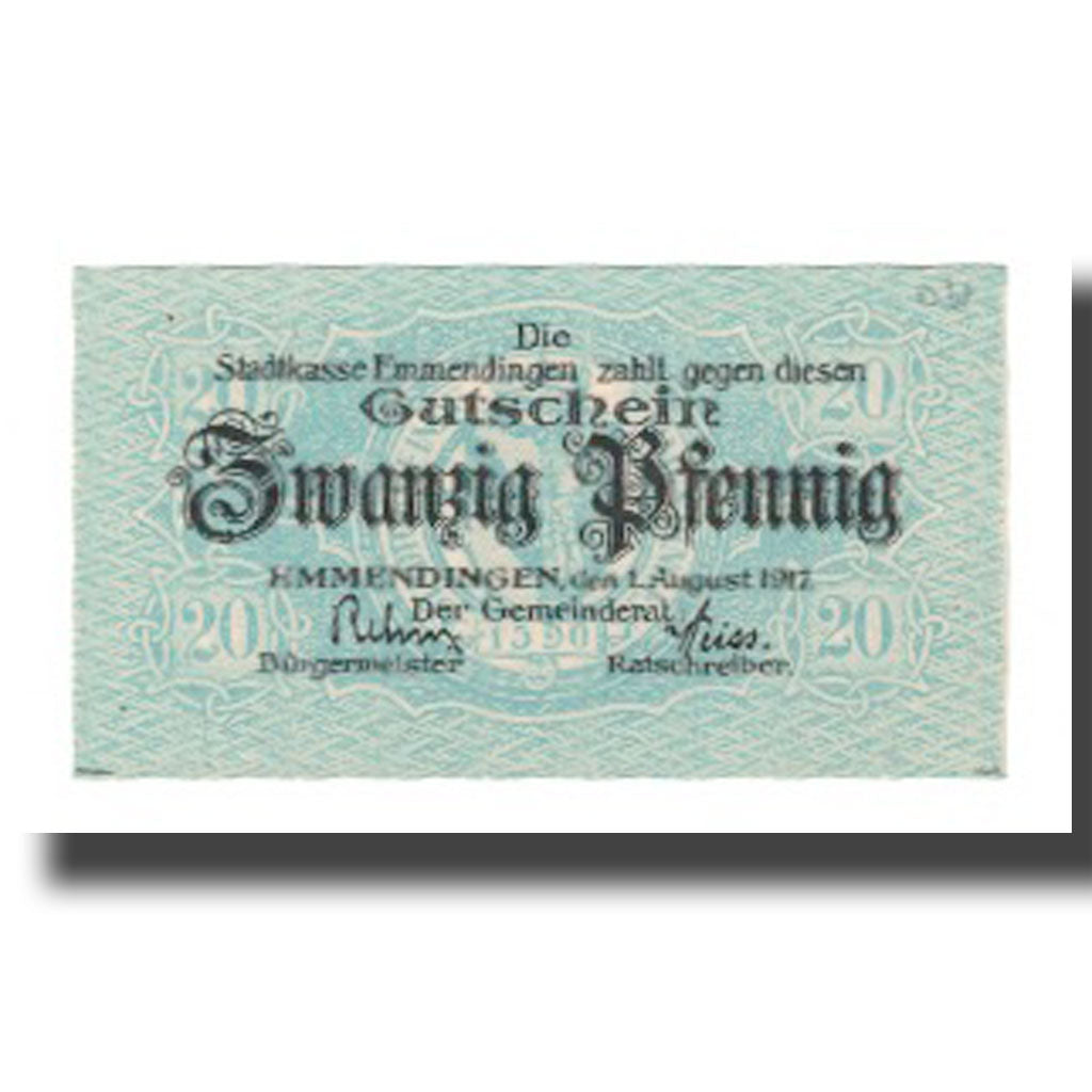 Banconote, Germania, Emmendingen Stadt, 20 Pfennig, valeur faciale 1, 1917