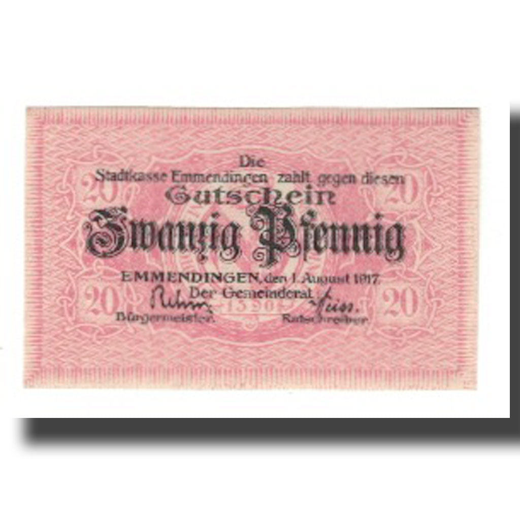 Banconote, Germania, Emmendingen Stadt, 20 Pfennig, Valeur faciale 3, 1917