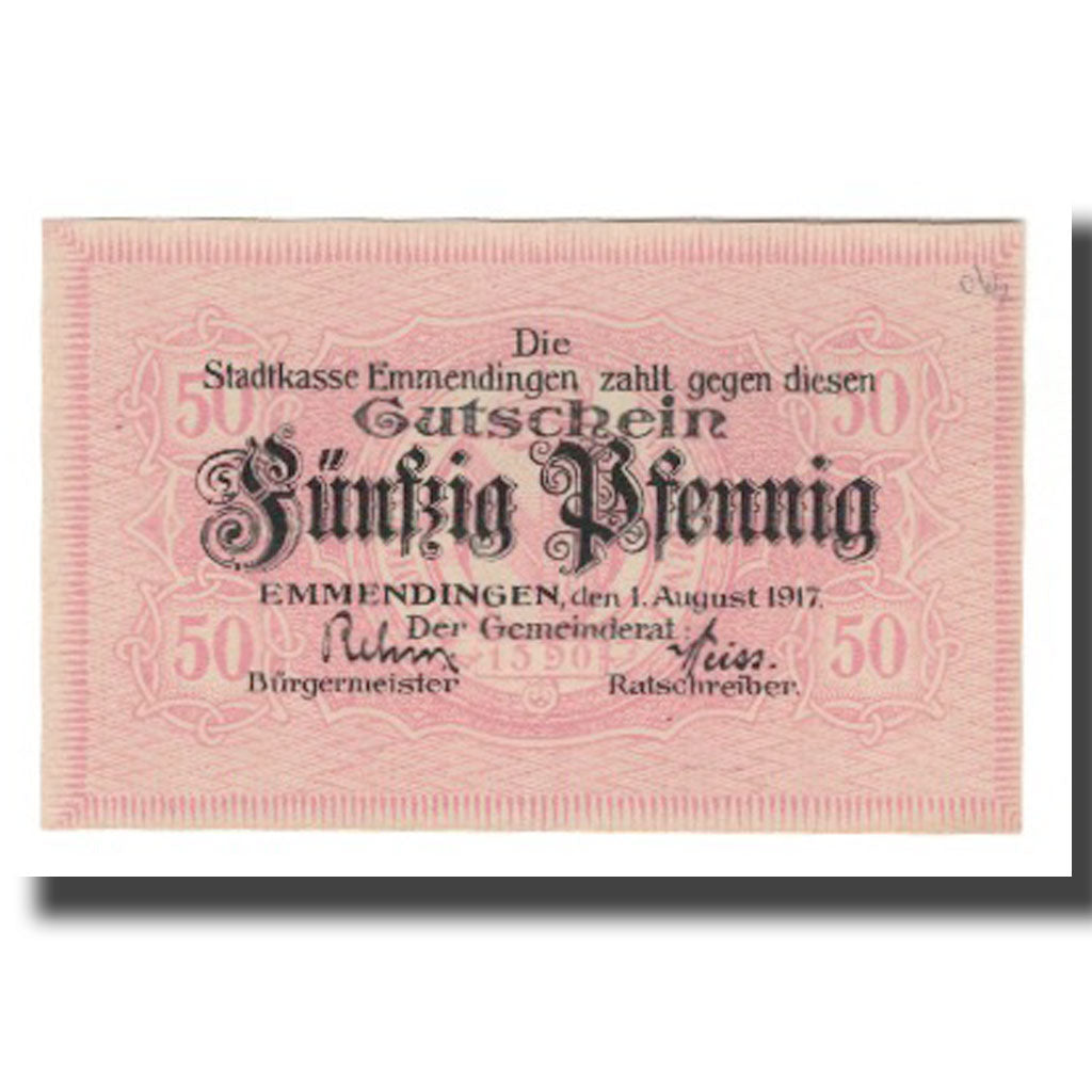 Geldschein, Deutschland, Emmendingen Stadt, 50 Pfennig, valeur faciale, 1917