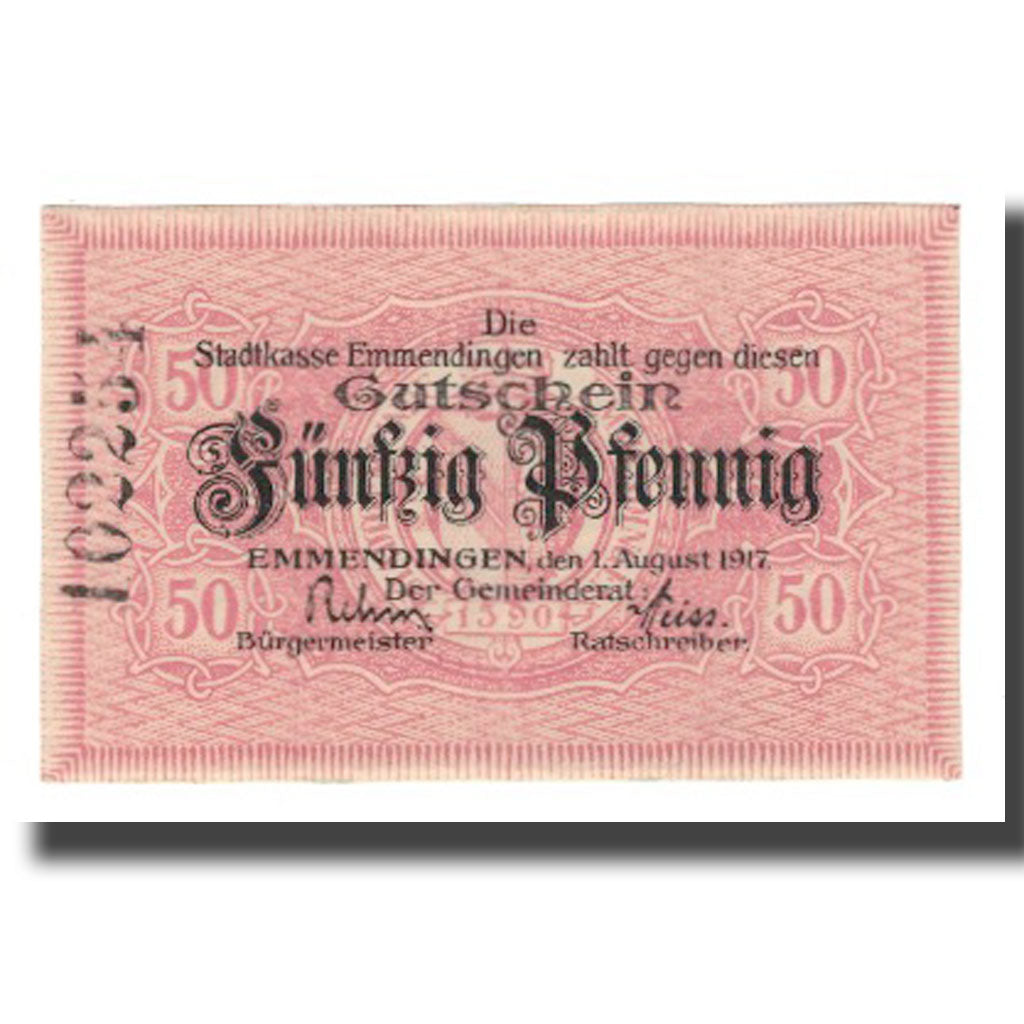 Geldschein, Deutschland, Emmendingen Stadt, 50 Pfennig, valeur faciale 4, 1917