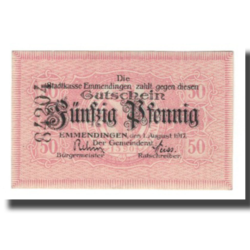 Banknot, Niemcy, Emmendingen Stadt, 50 Pfennig, valeur faciale 6, 1917