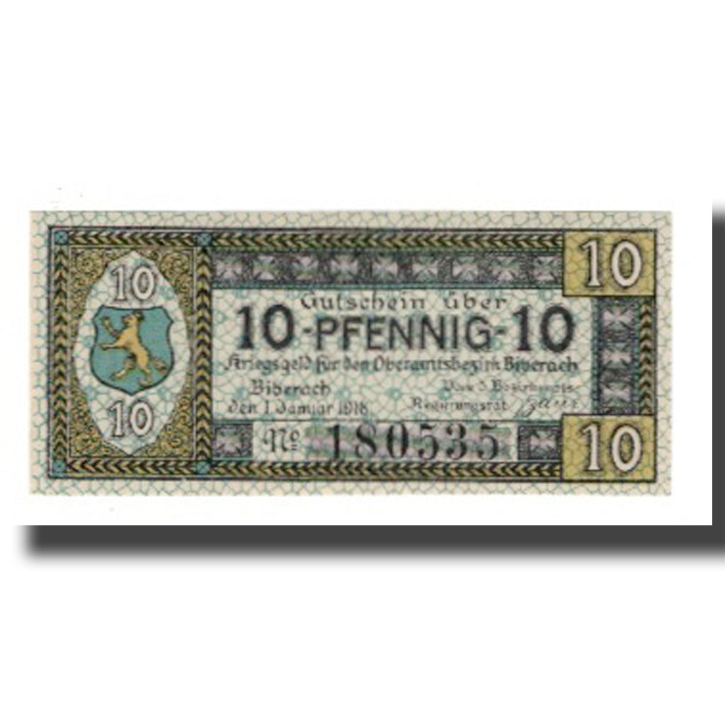 Geldschein, Deutschland, Biberach Oberamt, 10 Pfennig, paysage, 1919