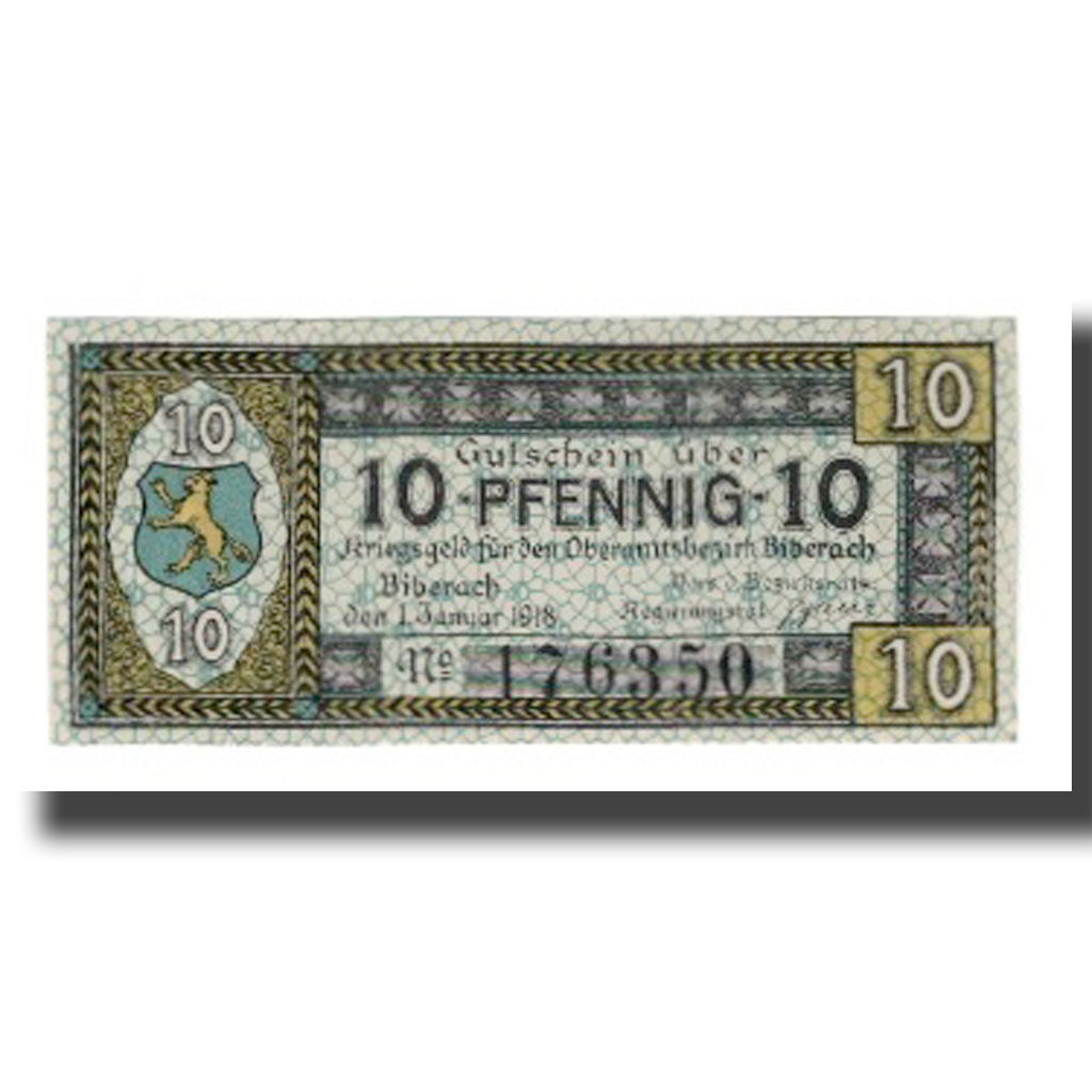 Banknot, Niemcy, Biberach Oberamt, 10 Pfennig, paysage 1, 1919, 1919-12-31