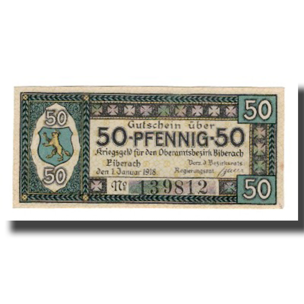 Banconote, Germania, Biberach Oberamt, 50 Pfennig, paysage, 1919, 1919-12-31