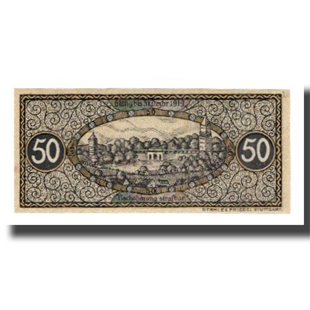Banconote, Germania, Biberach Oberamt, 50 Pfennig, paysage, 1919, 1919-12-31