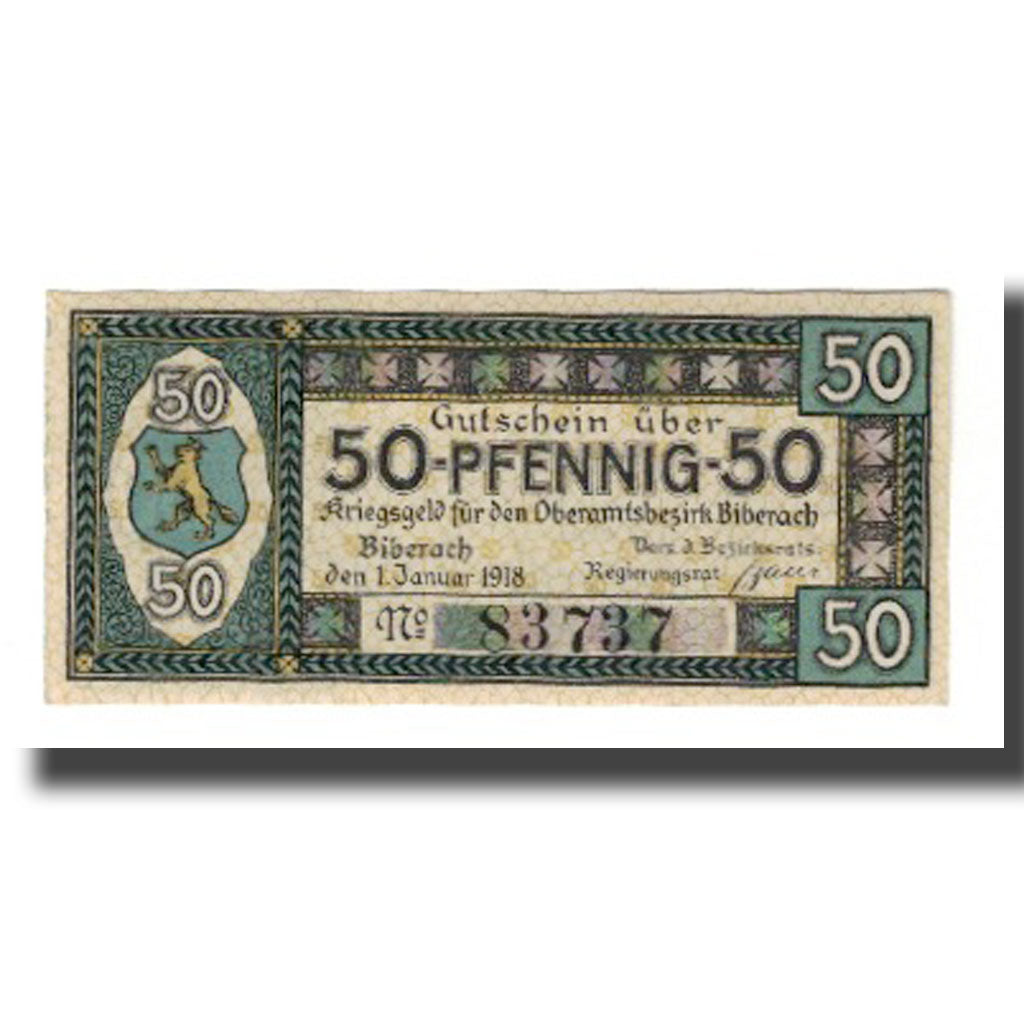 Banknot, Niemcy, Biberach Oberamt, 50 Pfennig, paysage 1, 1919, 1919-12-31