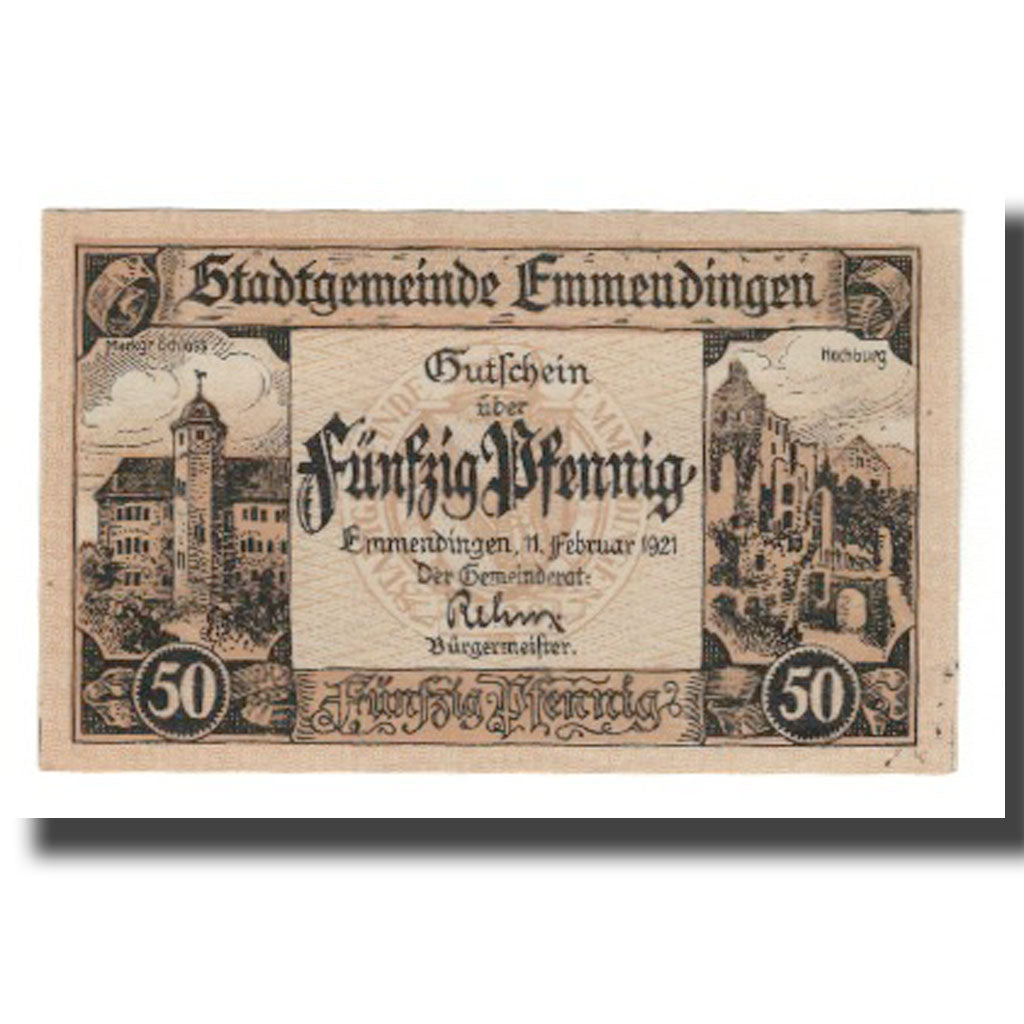 Geldschein, Deutschland, Emmendingen Stadt, 50 Pfennig, paysage 2, 1921