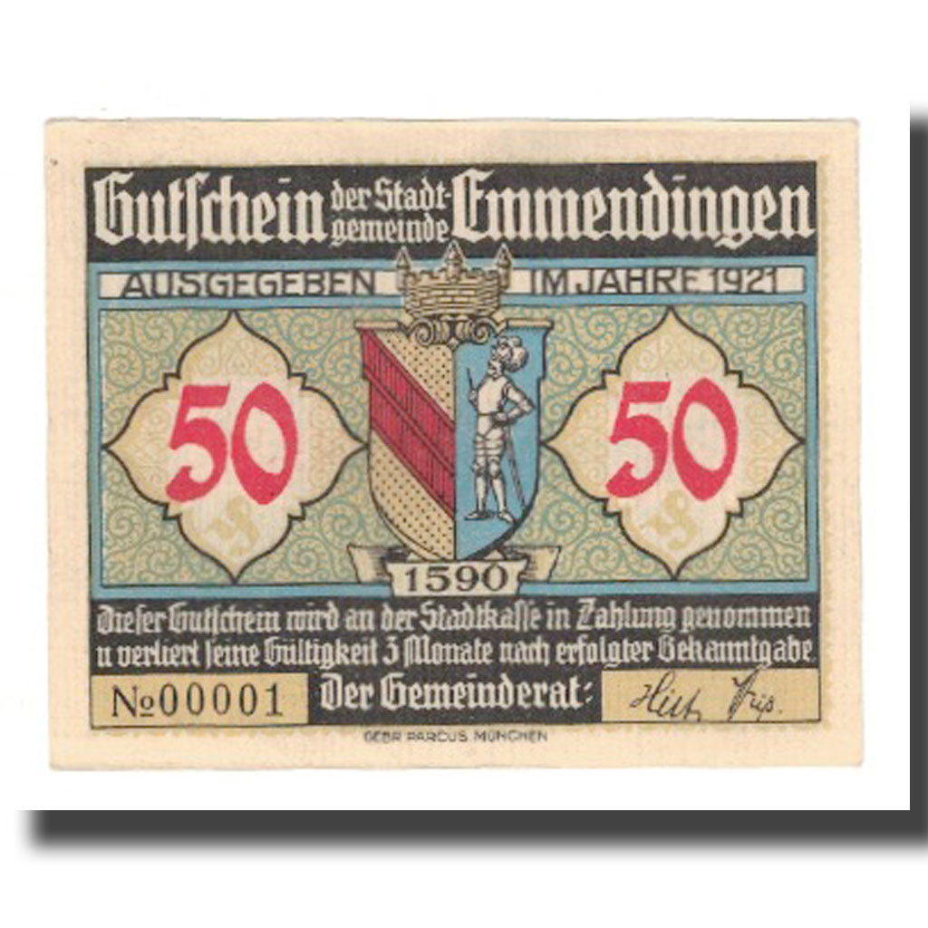 Banknot, Niemcy, Emmendingen Stadt, 50 Pfennig, village, 1921, AU(55-58)
