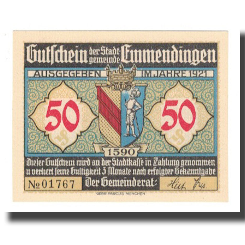 Banknot, Niemcy, Emmendingen Stadt, 50 Pfennig, paysage, 1921, AU(55-58)