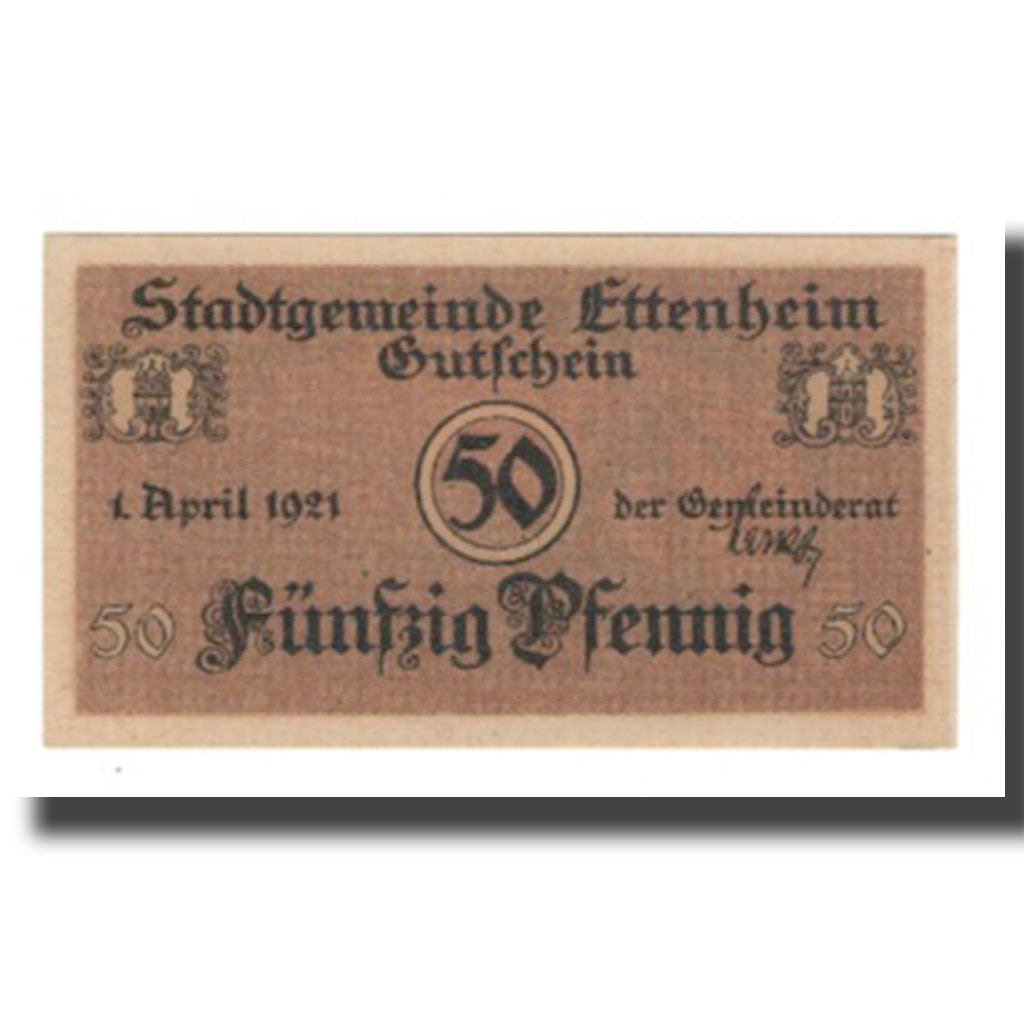 Banconote, Germania, Ettenheim Stadt, 50 Pfennig, personnage, 1921, 1921-04-01