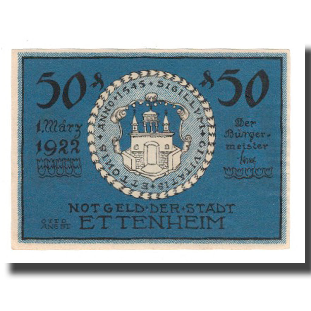 Banconote, Germania, Ettenheim Stadt, 50 Pfennig, personnage, 1922, 1922-03-01