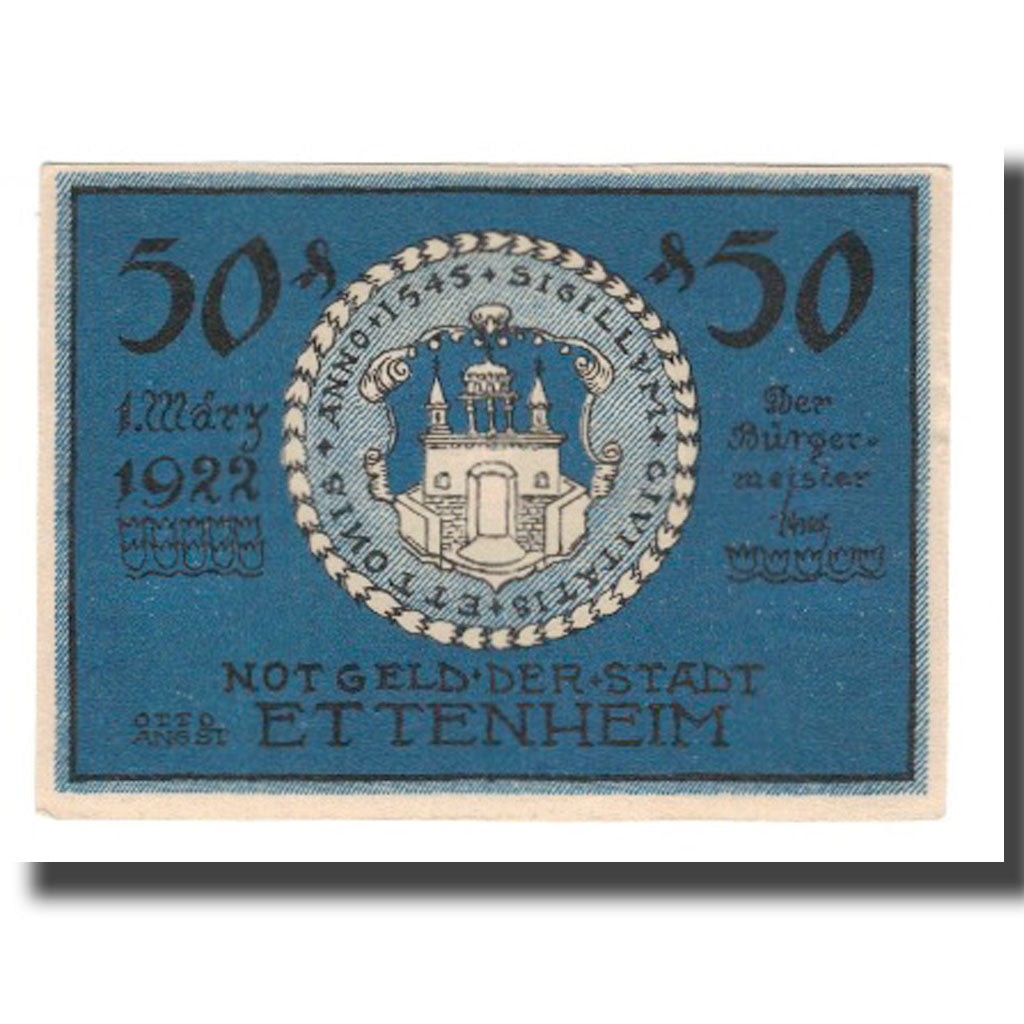 Banconote, Germania, Ettenheim Stadt, 50 Pfennig, fontaine, 1922, 1922-03-01