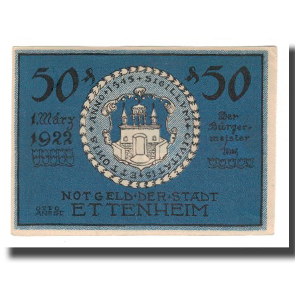 Banconote, Germania, Ettenheim Stadt, 50 Pfennig, Blason, 1922, 1922-03-01