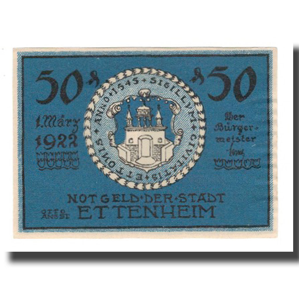 Banconote, Germania, Ettenheim Stadt, 50 Pfennig, village, 1922, 1922-03-01