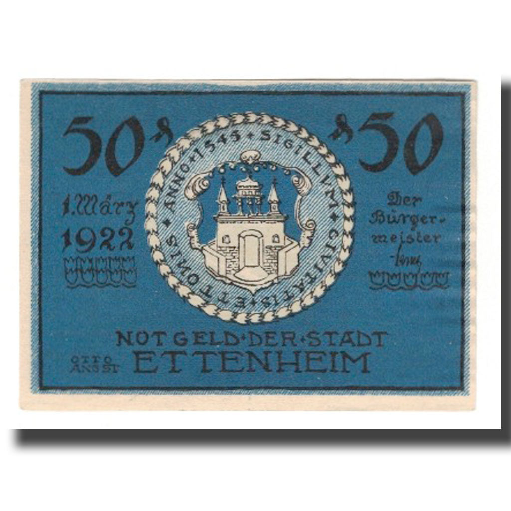 Banconote, Germania, Ettenheim Stadt, 50 Pfennig, paysage, 1922, 1922-03-01