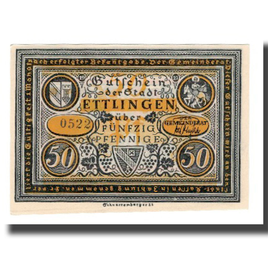 Banconote, Germania, Ettlingen Stadt, 50 Pfennig, personnage 1, 1921, SPL-