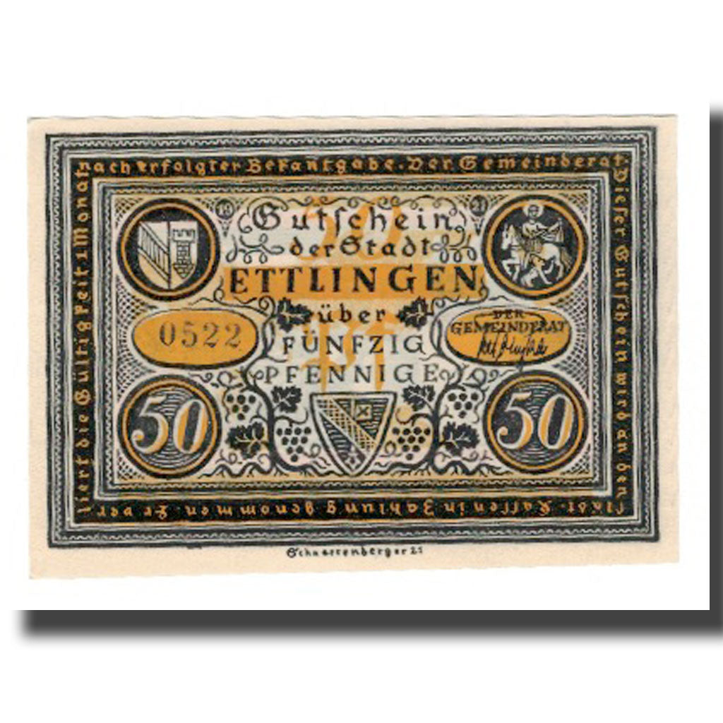 Banconote, Germania, Ettlingen Stadt, 50 Pfennig, personnage 5, 1921, SPL-
