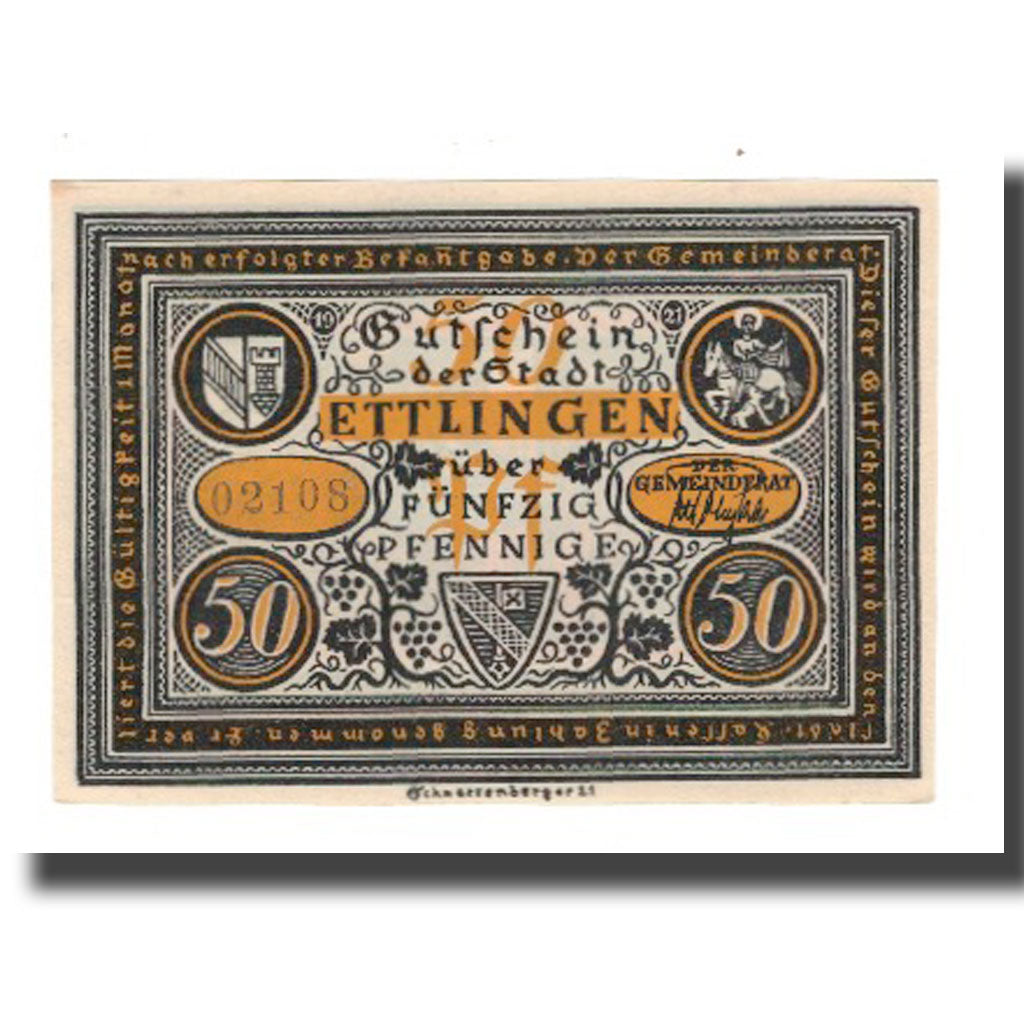 Banconote, Germania, Ettlingen Stadt, 50 Pfennig, personnage 6, 1921, SPL-