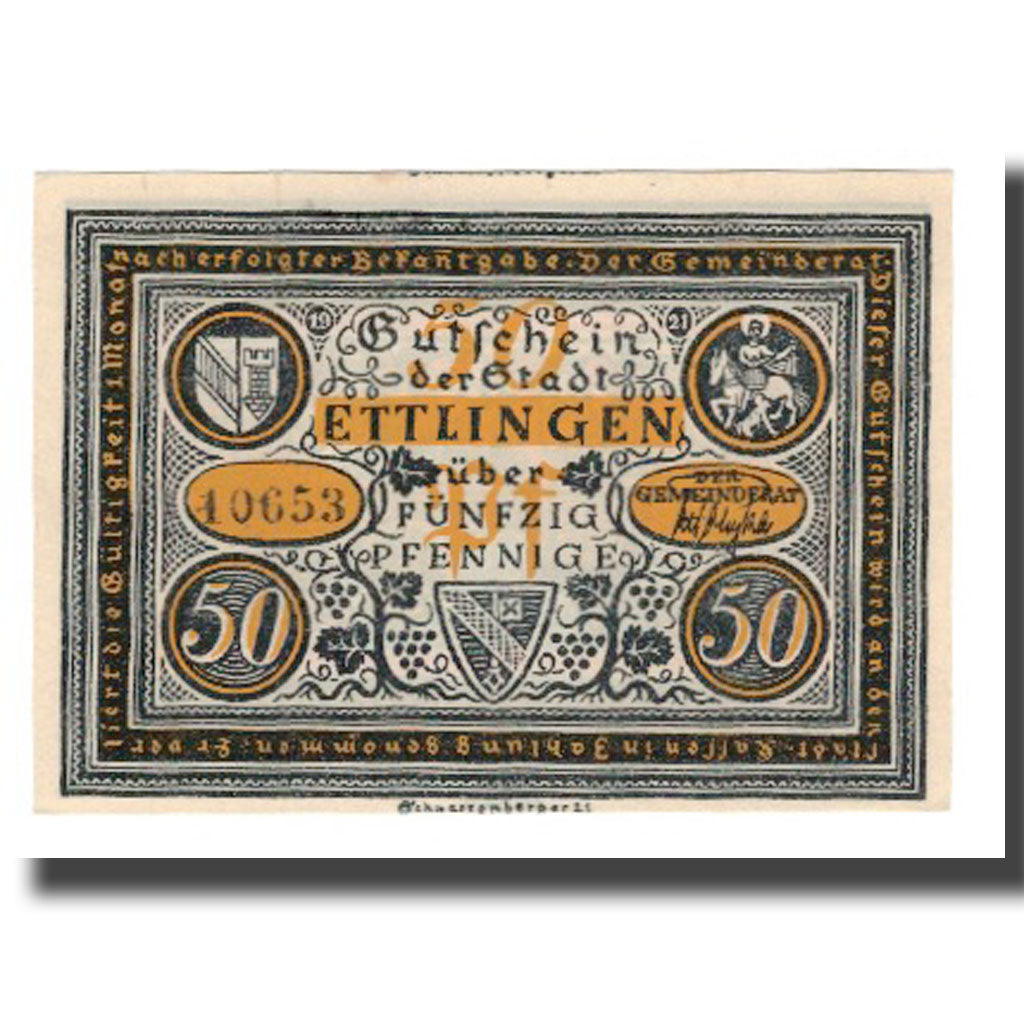Banconote, Germania, Ettlingen Stadt, 50 Pfennig, personnage, 1921, SPL-