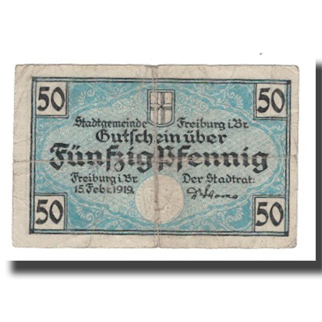 Banconote, Germania, Freiburg i. Br. Stadt, 50 Pfennig, valeur faciale, 1919