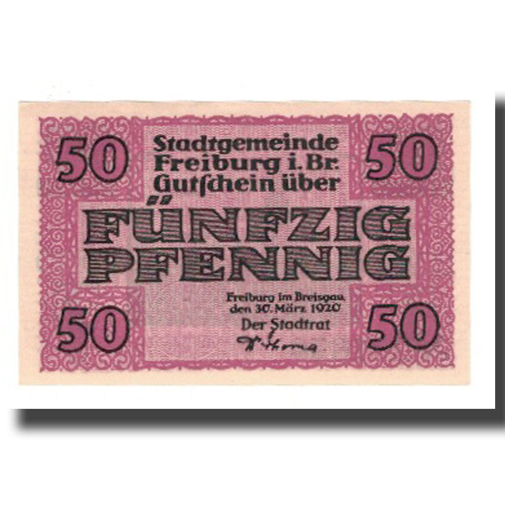 Banknote, Germany, Freiburg i. Br. Stadt, 50 Pfennig, Eglise 1, 1920