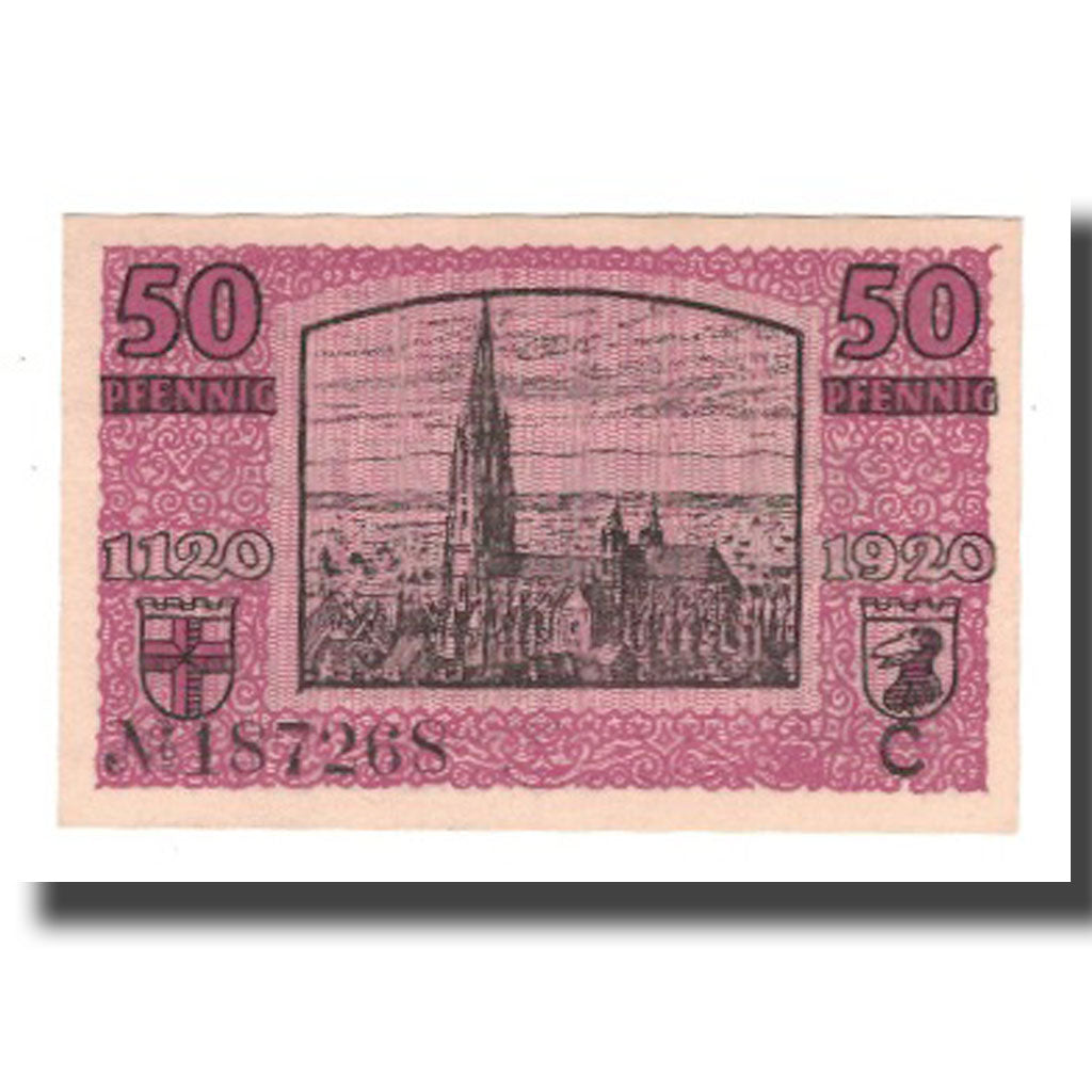 Banconote, Germania, Freiburg i. Br. Stadt, 50 Pfennig, eglise 2, 1920
