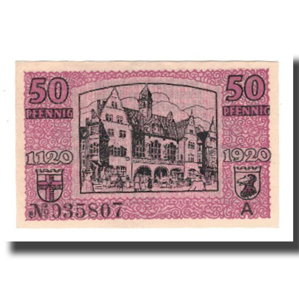 Banknote, Germany, Freiburg i. Br. Stadt, 50 Pfennig, batiment 2, 1920