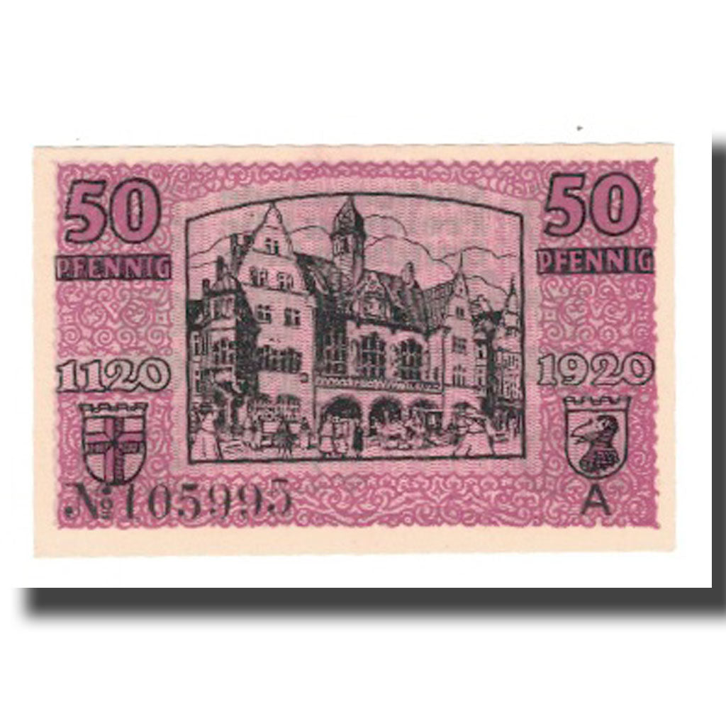 Banconote, Germania, Freiburg i. Br. Stadt, 50 Pfennig, Batiment 4, 1920