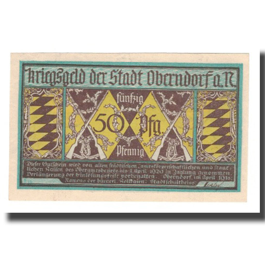 Banconote, Germania, Oberndorf a.N. Stadt, 50 Pfennig, arbre, 1920, 1920-04-01