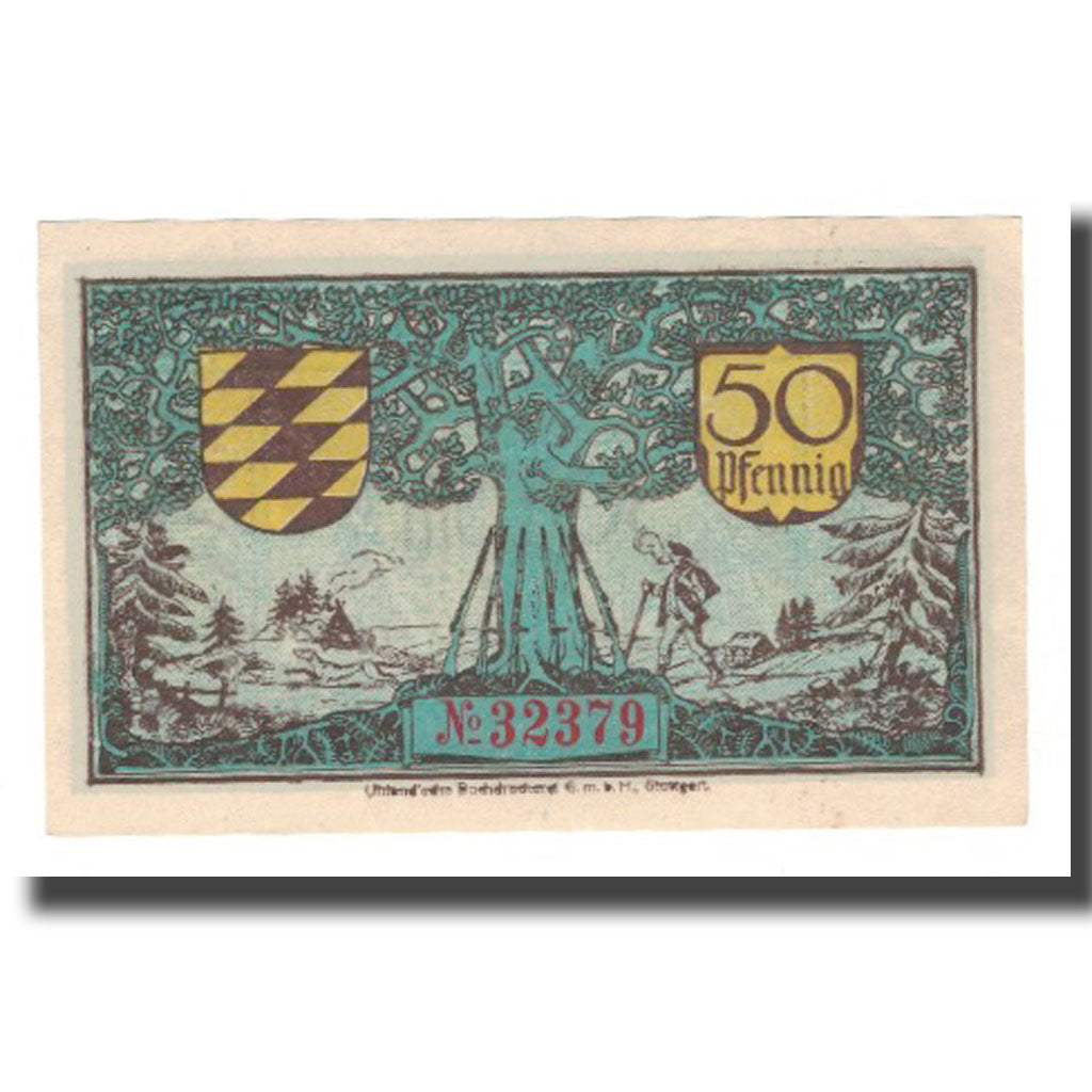 Banconote, Germania, Oberndorf a.N. Stadt, 50 Pfennig, arbre, 1920, 1920-04-01