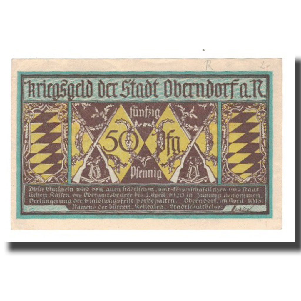 Banconote, Germania, Oberndorf a.N. Stadt, 50 Pfennig, arbre 1, 1920