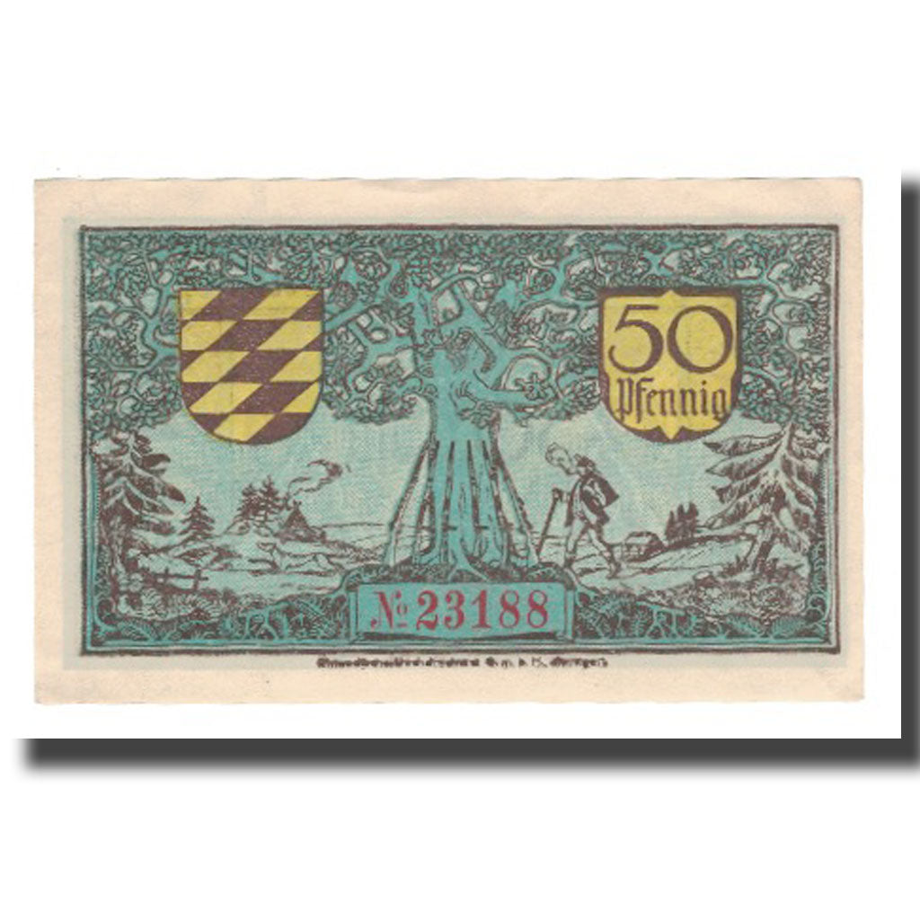 Banconote, Germania, Oberndorf a.N. Stadt, 50 Pfennig, arbre 1, 1920