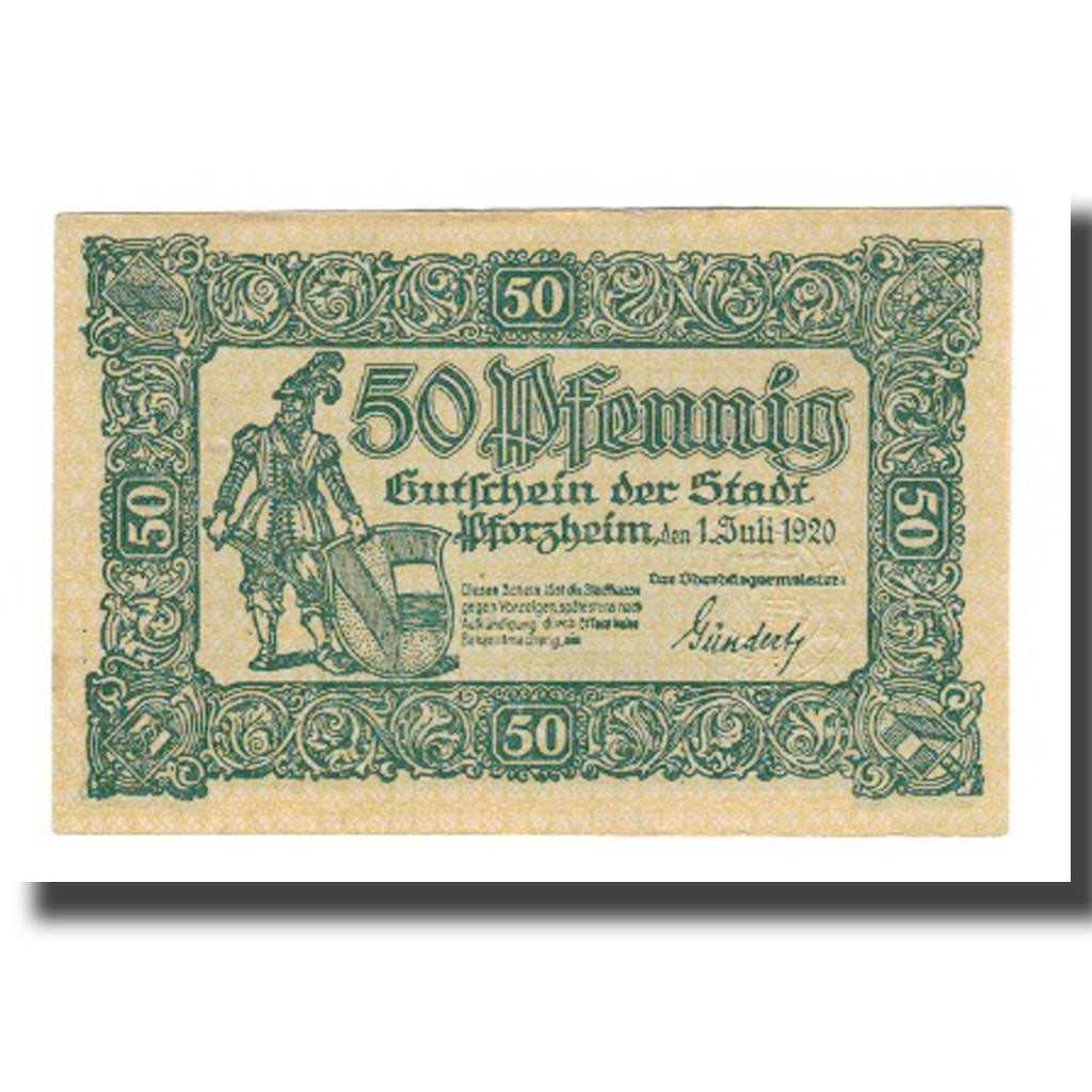Banconote, Germania, Pforzheim Stadt, 50 Pfennig, valeur faciale 4, 1920