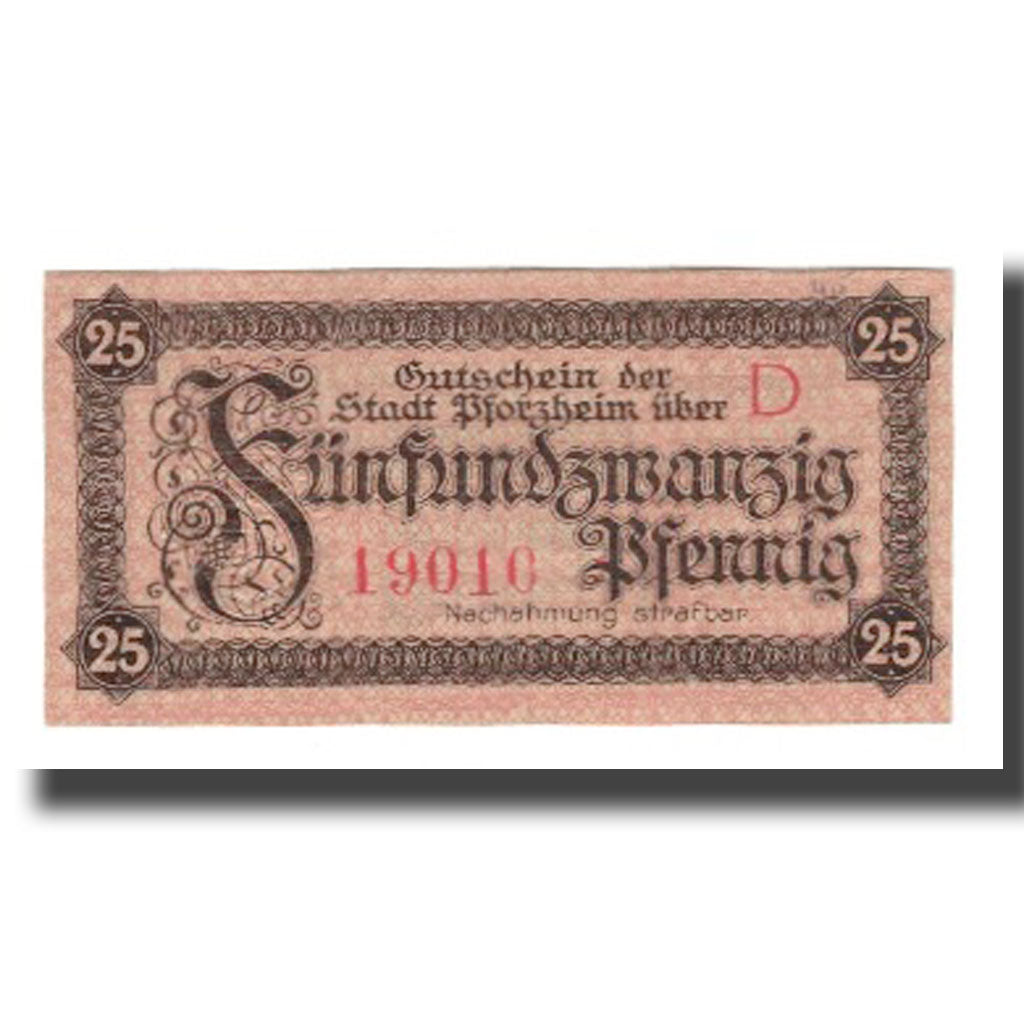 Banconote, Germania, Pforzheim Stadt, 25 Pfennig, valeur faciale 1, 1920
