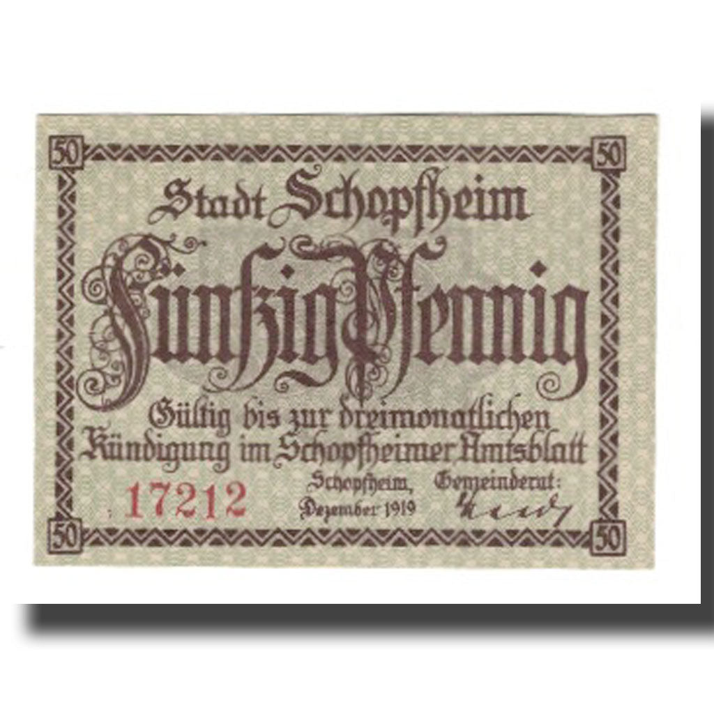 Banconote, Germania, Schopfheim Stadt, 50 Pfennig, personnage, 1919, SPL-