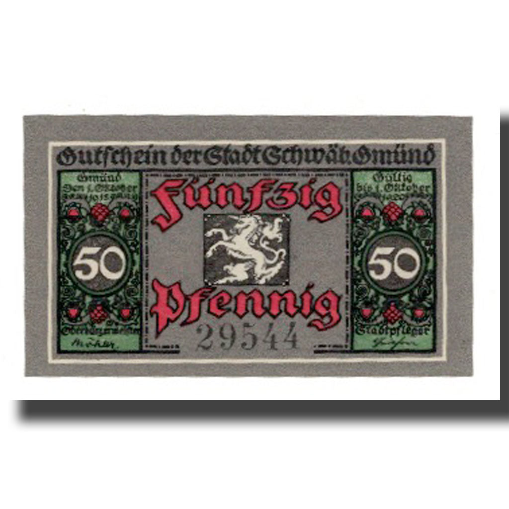Banknote, Germany, Schwäbisch-Gmünd Stadt, 50 Pfennig, batiment 1, 1921