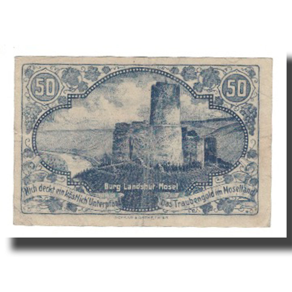 Geldschein, Deutschland, Berncastel-Cues Kreis, 50 Pfennig, ruine, 1920