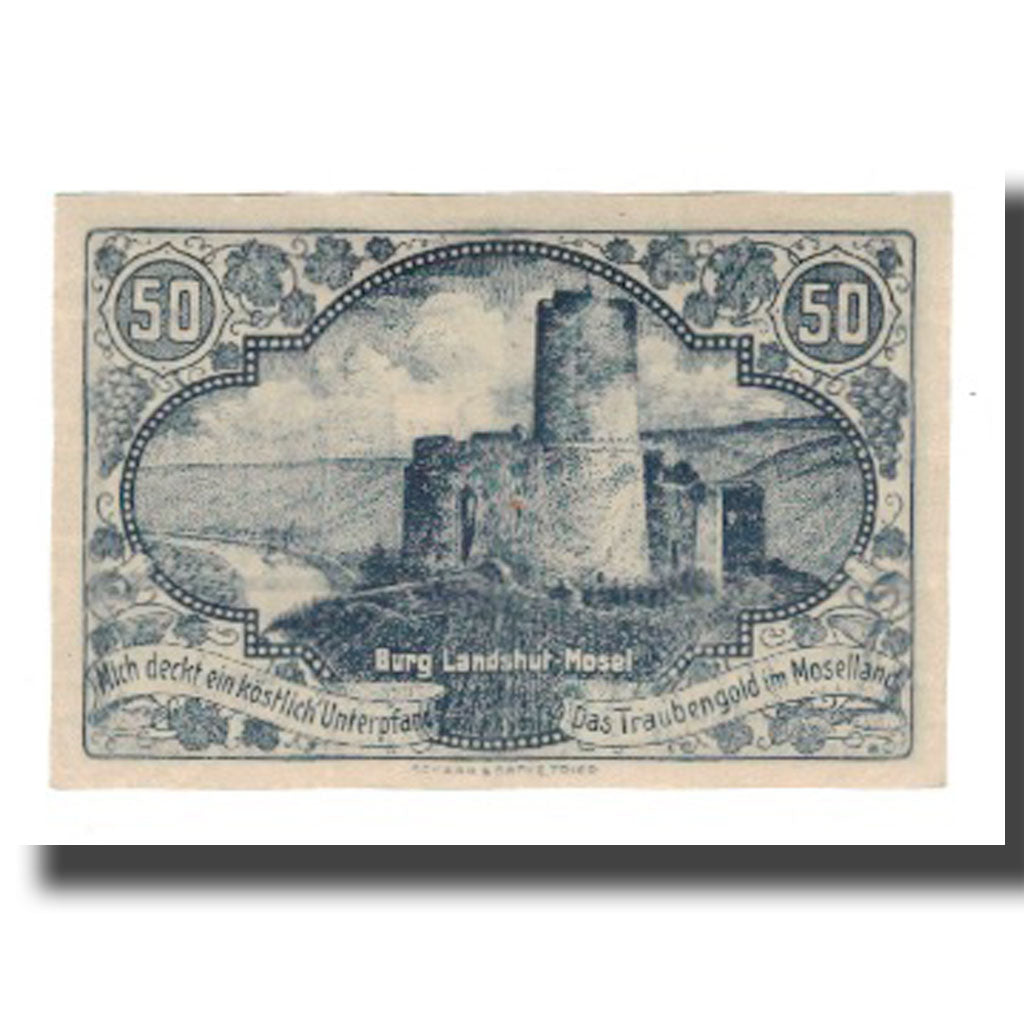Banconote, Germania, Berncastel-Cues Kreis, 50 Pfennig, ruine 1, 1920