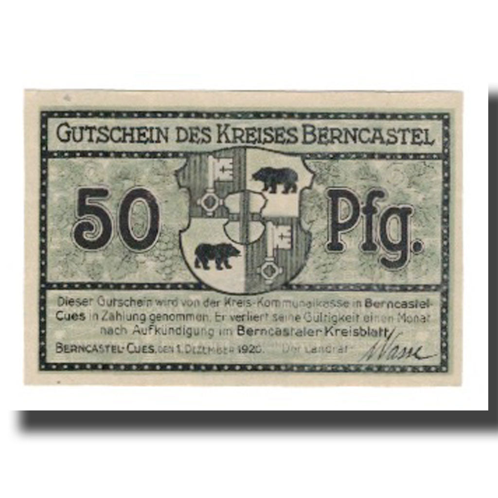 Geldschein, Deutschland, Berncastel-Cues Kreis, 50 Pfennig, ruine 2, 1920