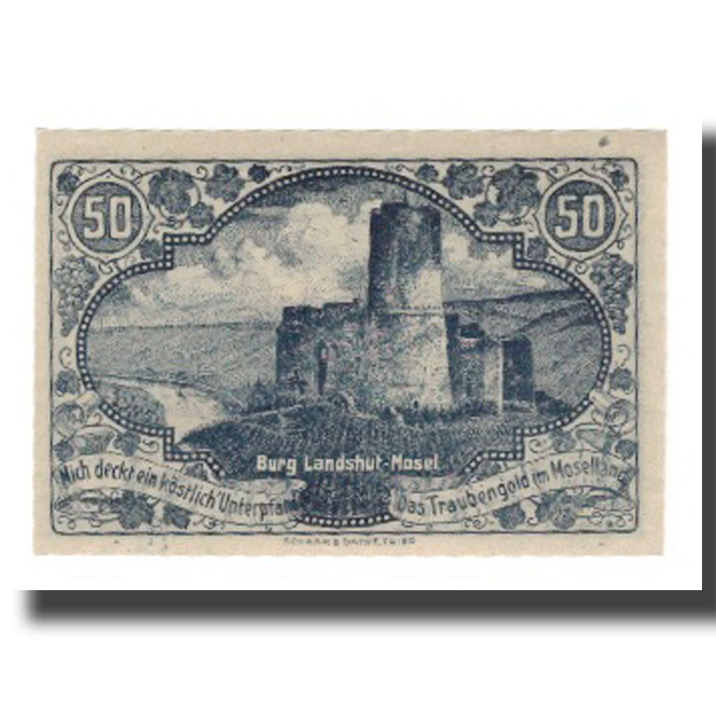 Geldschein, Deutschland, Berncastel-Cues Kreis, 50 Pfennig, ruine 2, 1920