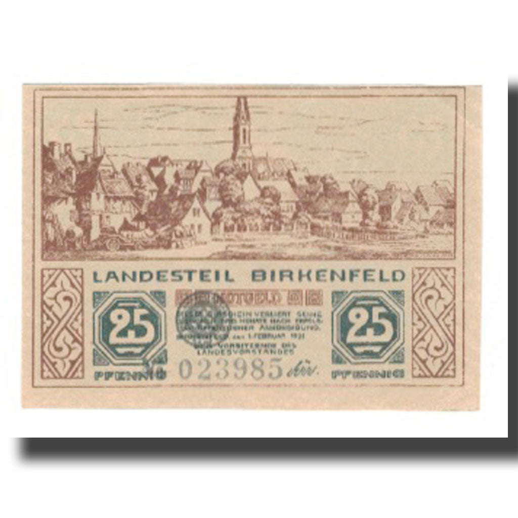 Banconote, Germania, Birkenfeld Landesvorstand, 25 Pfennig, paysage, 1921