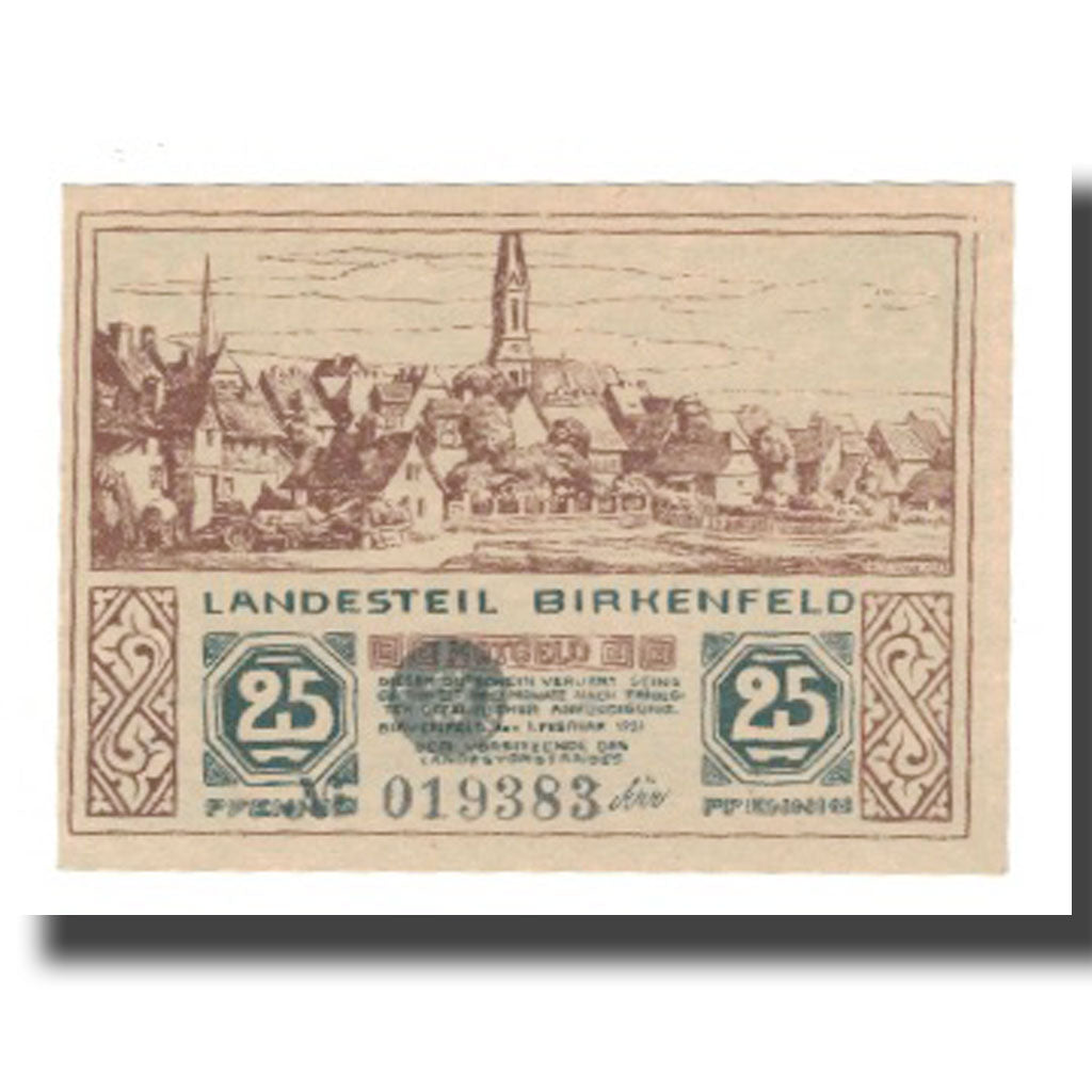 Geldschein, Deutschland, Birkenfeld Landesvorstand, 25 Pfennig, paysage 1, 1921