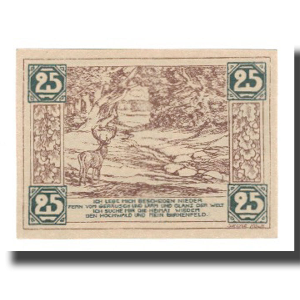 Geldschein, Deutschland, Birkenfeld Landesvorstand, 25 Pfennig, paysage 1, 1921