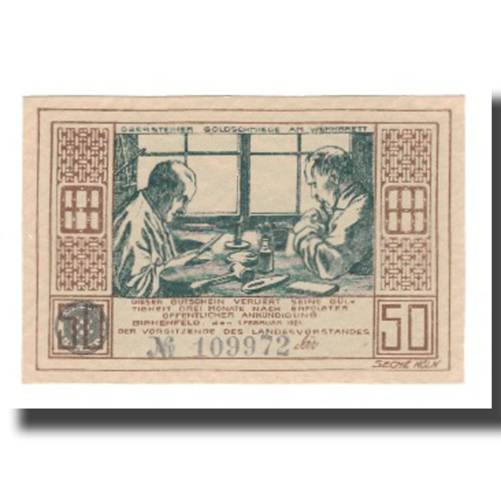 Banconote, Germania, Birkenfeld Landesvorstand, 50 Pfennig, paysage 1, 1921