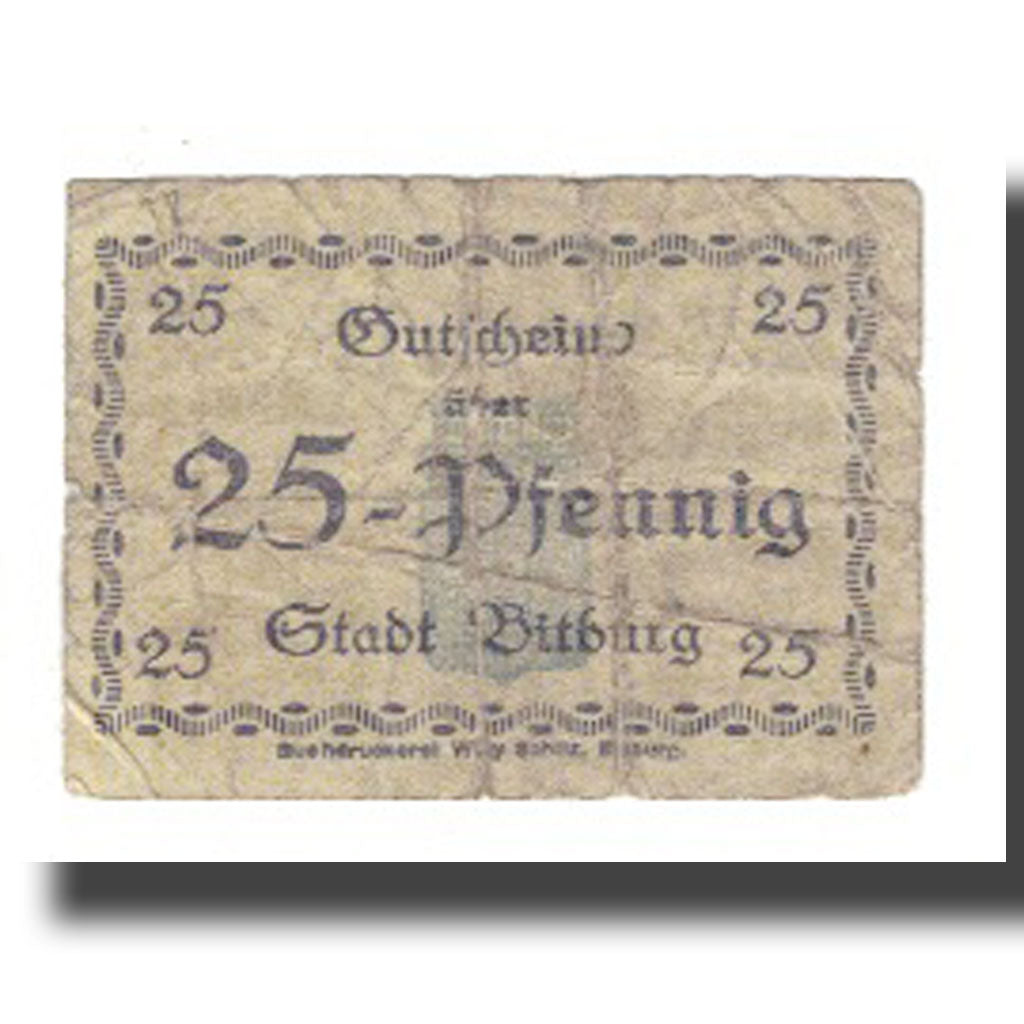 Banknot, Niemcy, Bitburg Stadt, 25 Pfennig, Texte, VF(20-25), Mehl:B57.4